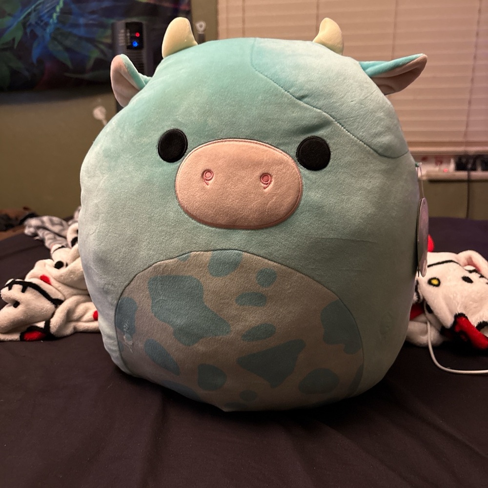 Squishmallows Teal and Cream Cow Plush